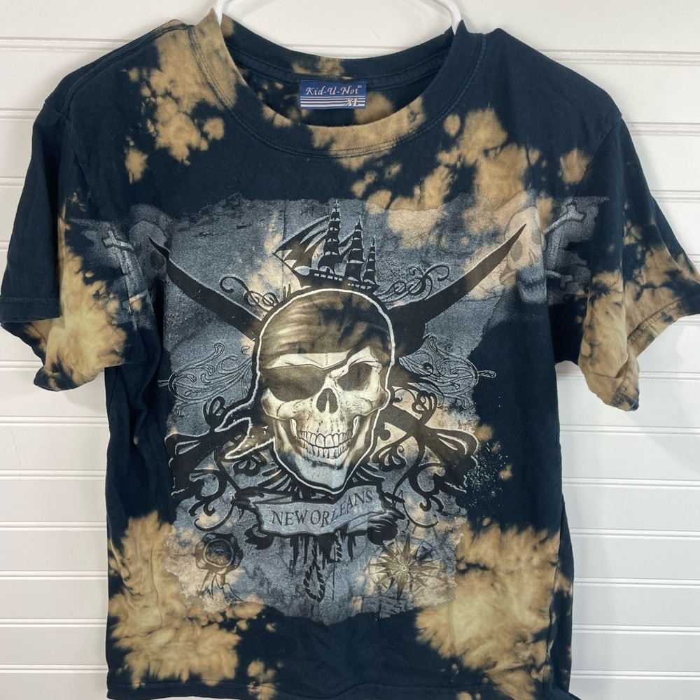 Kid-U-Not Black & Brown Tie Dye Skull Graphic Shirt Size XL Kids Unisex EUC - Picture 4 of 7